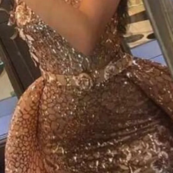 Fouad sarkis  rose gold sequin lace evening gown - Picture 3 of 4